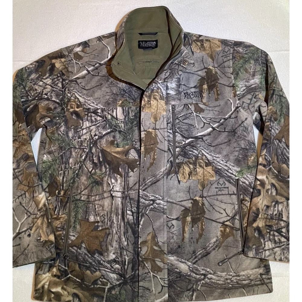Camouflage Fleece Jacket Windproof Midway USA Men's Size L Hunting Coat NRA Camo